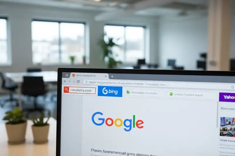 Globaler Marktanteil von Suchmaschinen 2025: Google 91,4 Prozent, Bing 3,3 Prozent, Yandex 1,8 Prozent, Yahoo 1,2 Prozent, DuckDuckGo 0,6 Prozent