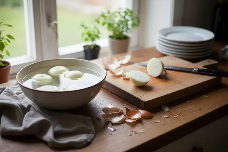 Gekühlte Zwiebeln verursachen deutlich weniger Tränen, weil Kälte die Enzymaktivität von Alliinase und LFS verlangsamt