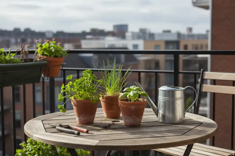 Eine kleine Auswahl an Werkzeugen reicht für die Kräuterpflege auf dem Balkon, eine scharfe Schere ist Pflicht